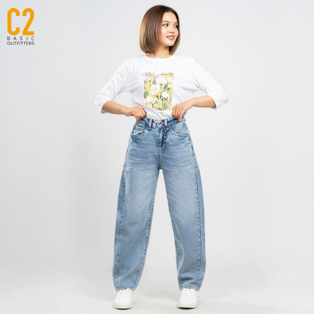 C2 Wicley Blue Barrel Jeans Wanita - Loose Jeans Wanita