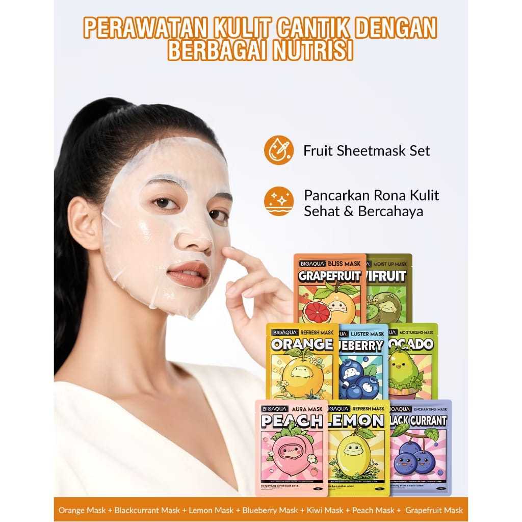 EXP 25/07/2027 - BPOM - Bioaqua Sheet Mask varian sea buckthorn / centela / aloe/ honey