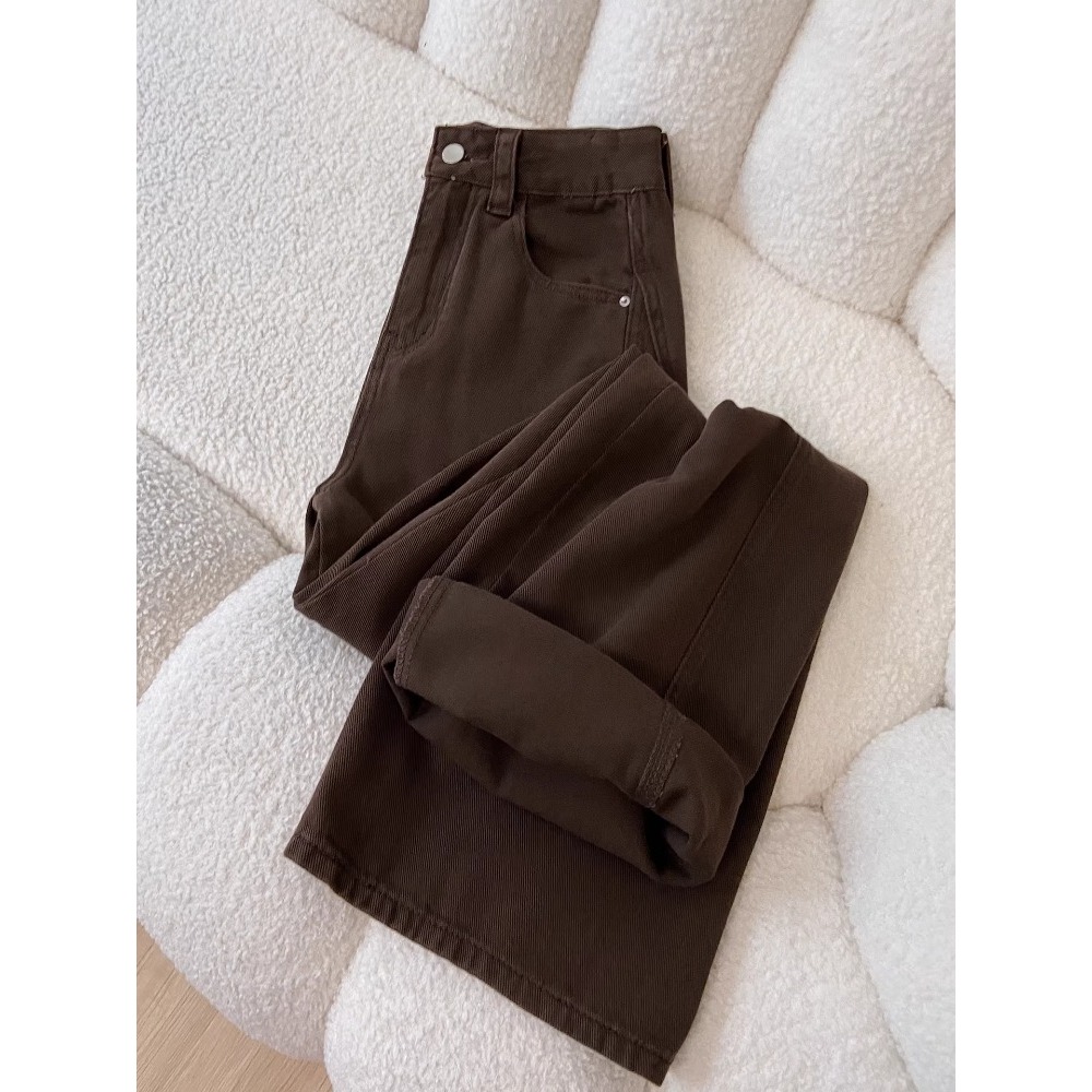 Luck Wanita Coklat Highwaist Baggy Celana Jeans Wanita Terbaru