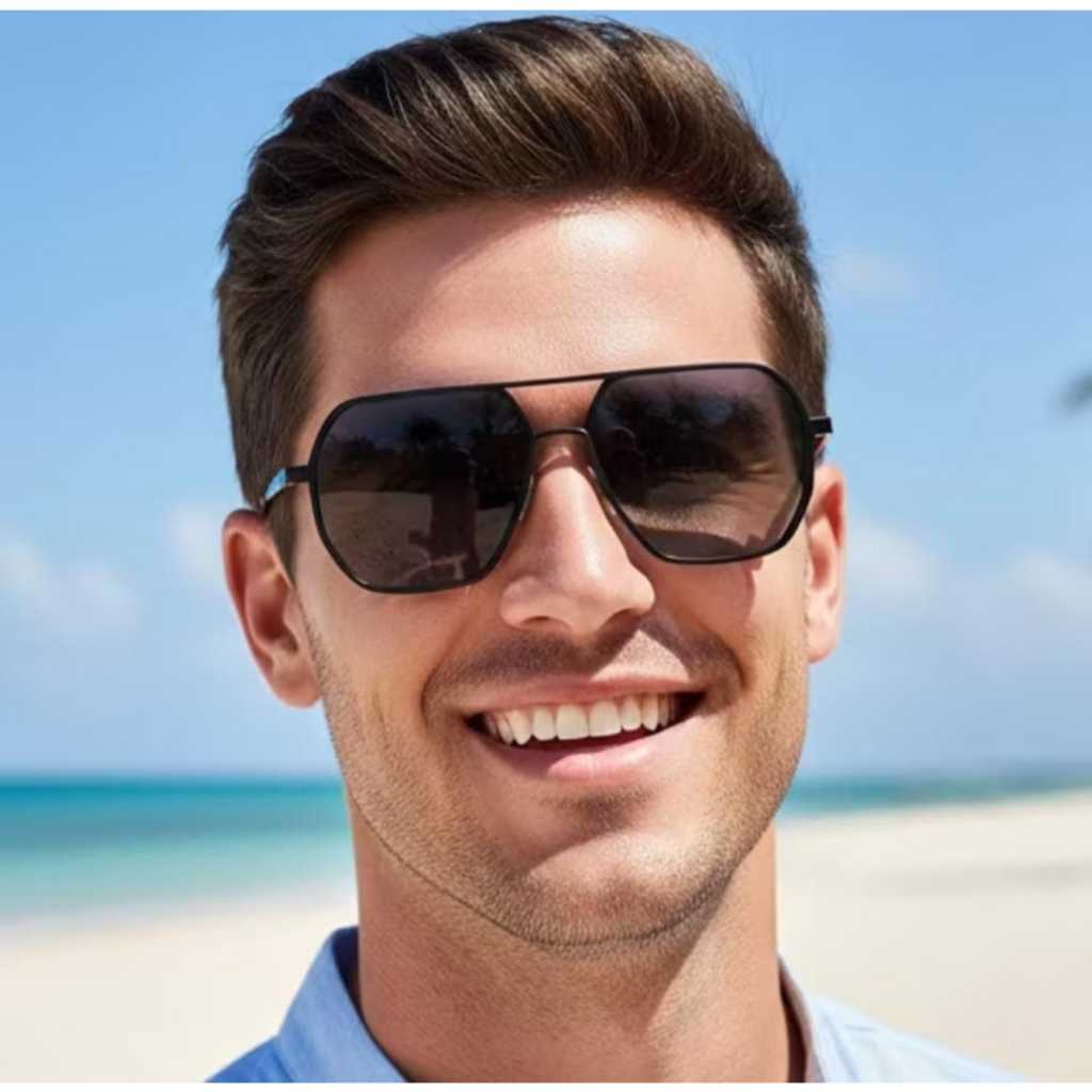 7701 Kacamata Polarized Hitam photochromic Sunglasses black Metal Kokoh Pria Wanita