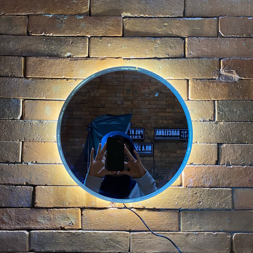 Cermin Bulat LED Dinding Estetik | Lampu LED Warm White | Dekorasi Kamar & Kamar Mandi