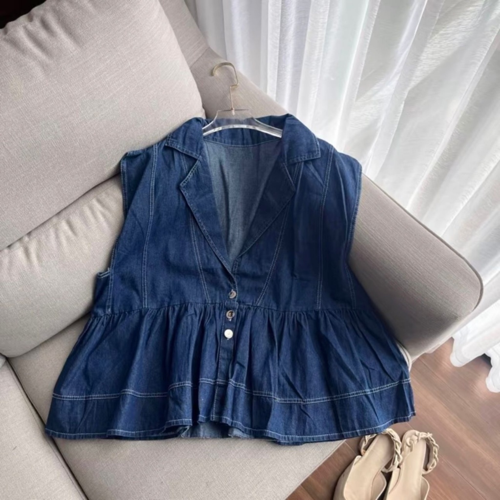 MELODIE VEST JEANS || ROMPI WANITA KERAH KANCING KOREANSTYLE / vest jeans wanita semi jacket GEO VES