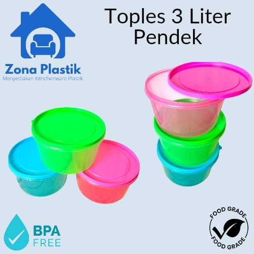 (PAHE 4 LUSIN)TOPLES SEALWARE 3 LITER PENDEK - TOPLES SNACK BULAT BENING TRANSPARAN PLASTIK PP5