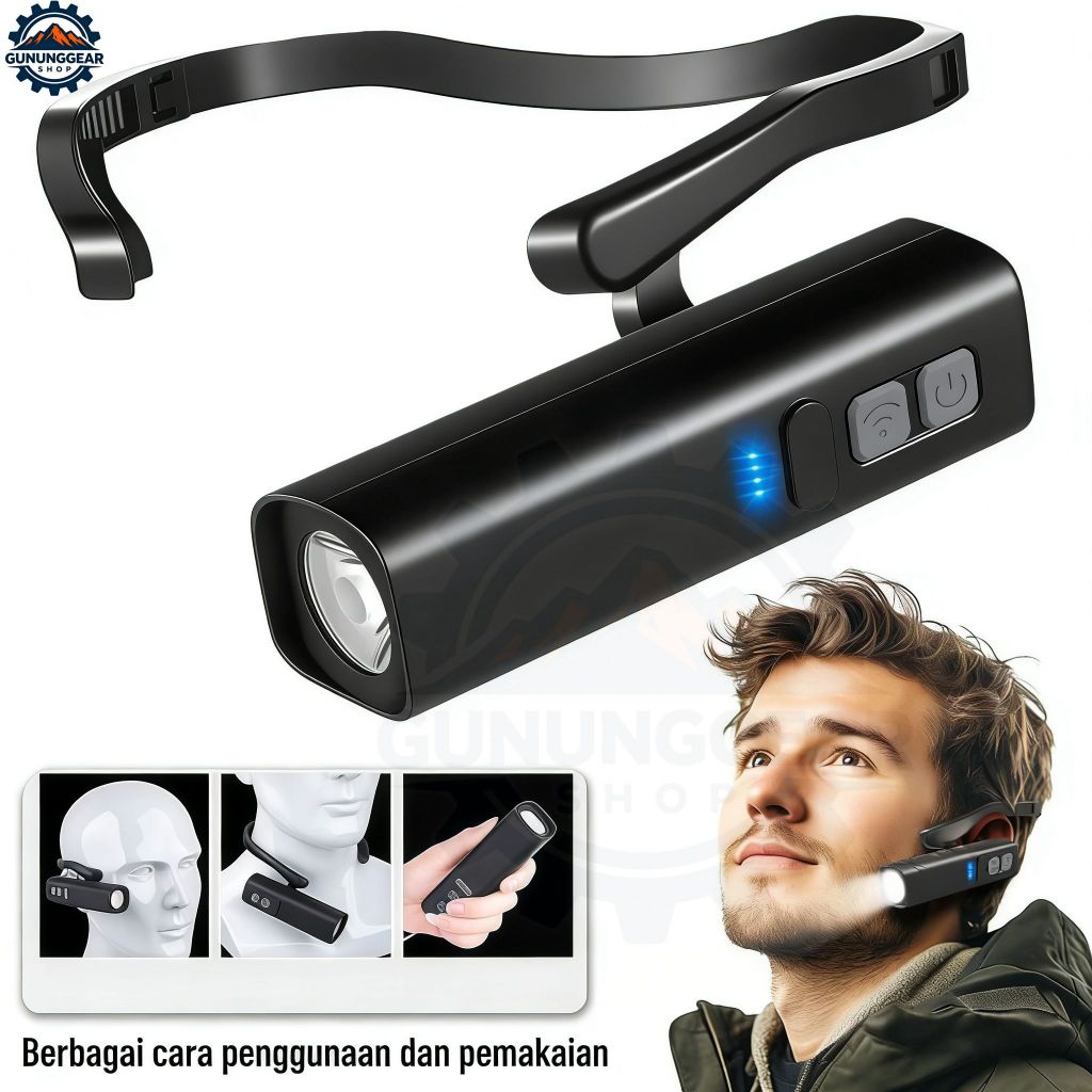 Lampu Kepala Gantungan Telinga Sentuhan Sensor Pengisian USB Pencahayaan Super Terang untuk Kerja Me