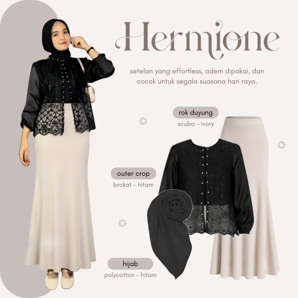 Setelan Wanita Kekinian | Outer Crop Brokat + Rom Duyung + Hijab Bella Square | Baju Lebaran | LB178