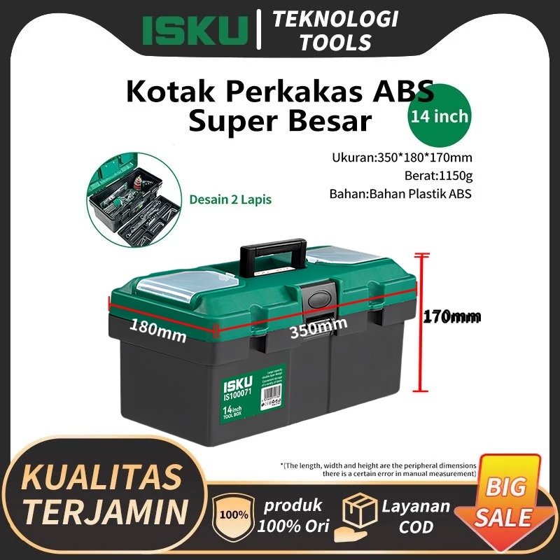 ISKU Tool Box Besar 14Inch Bahan PP Toolbox/Kotak Perkakas Tool Box/Kotak Tempat Alat Bengkel