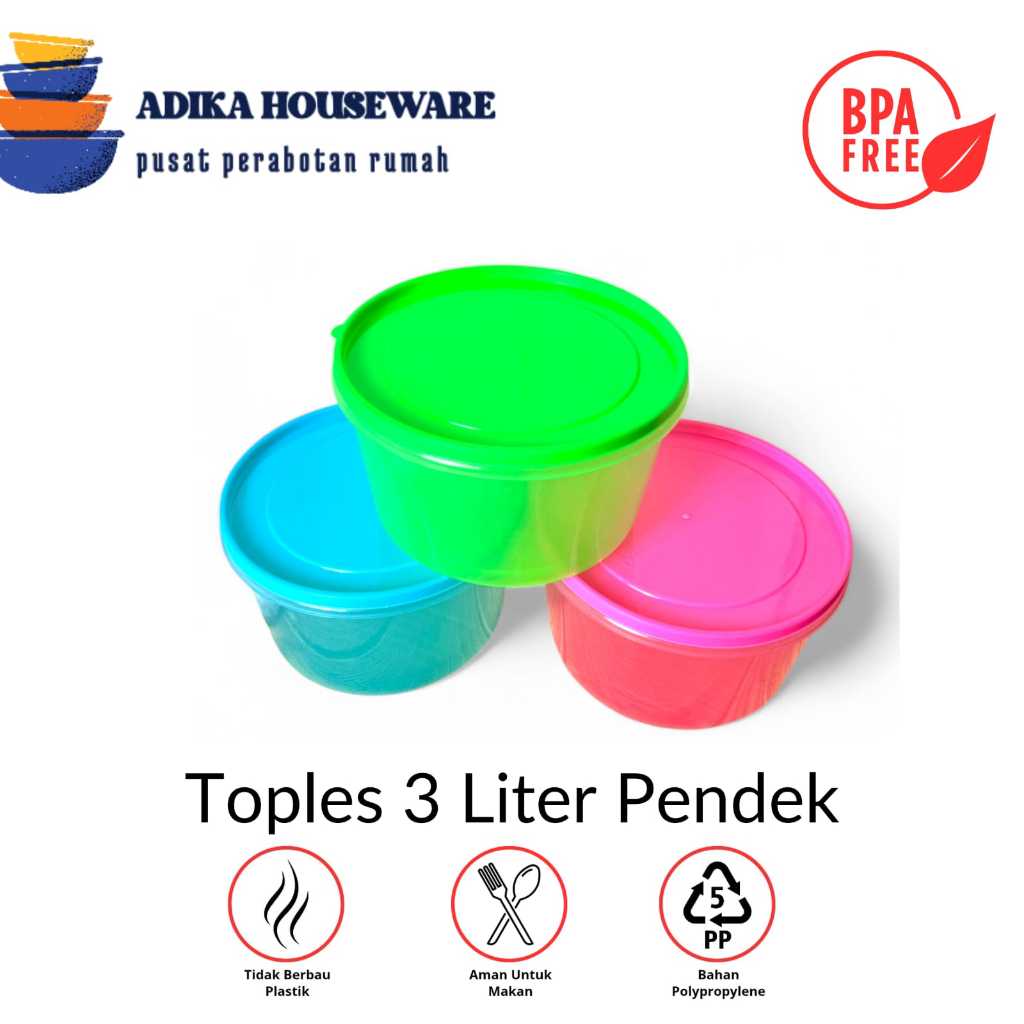TOPLES 3 LITER PENDEK - TOPLES BULAT WARNA TRANSPARAN - TOPLES SNACK PLASTIK PP5 TEBAL