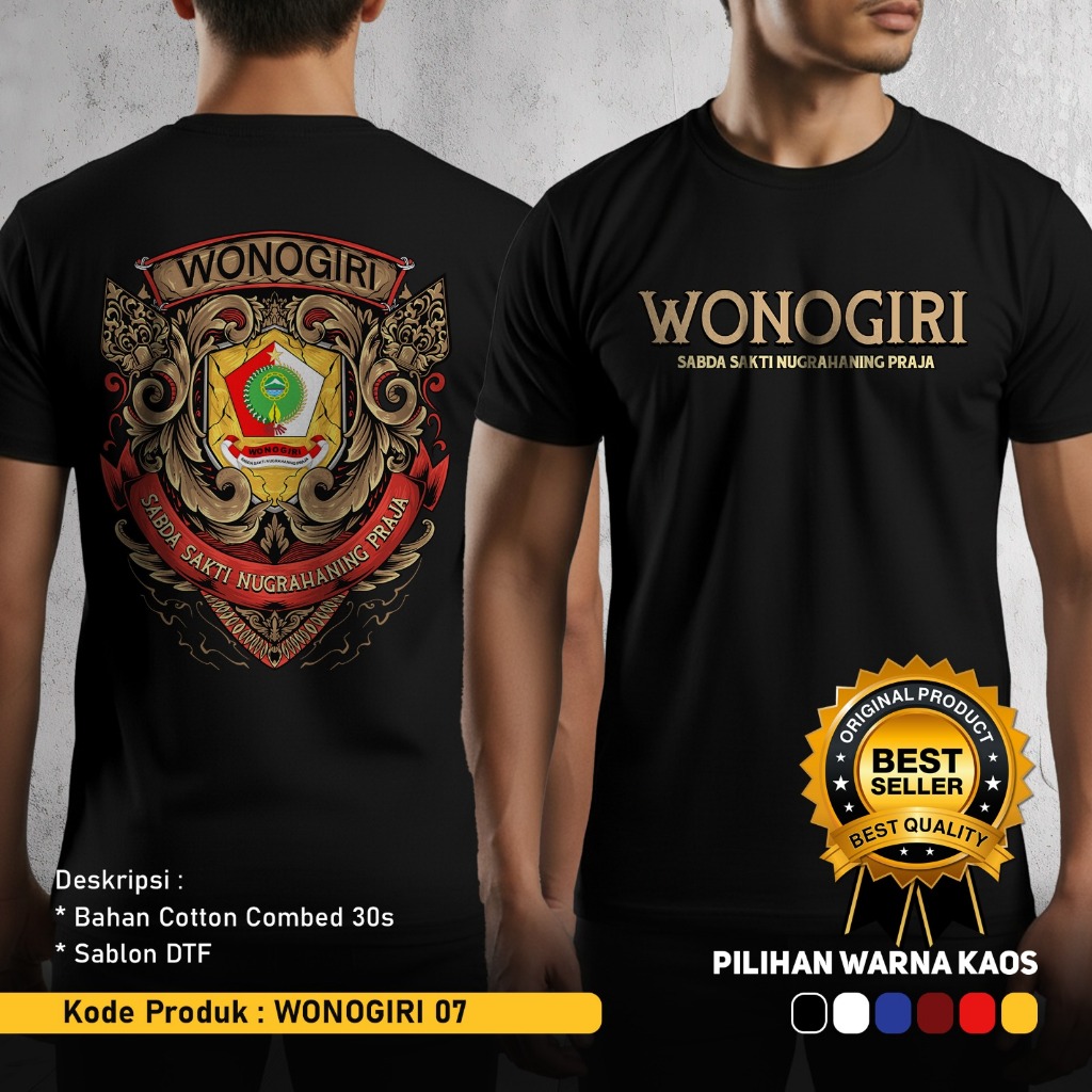 Kedbel Kaos Daerah Jawa Tengah Wonogiri Kode 7 Kaos Pria Bahan Cotton Combed 30s Sablon DTF Premium