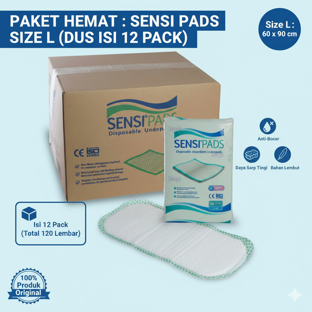 Grosir Underpad Sensi 60x90 cm – 1 Karton Isi 12 Pack @10 Lembar