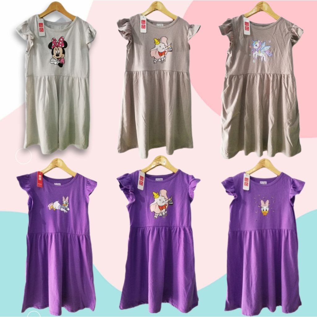 dress anak perempuan usia 4 - 12 tahun gambar karakter disney / dress anak uniqlo
