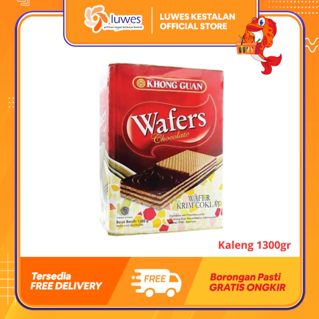 (PROMO) Khong Guan Wafer Coklat Kaleng 1300 Gram | Wafer Coklat Khong Guan Besar 1,3kg | Kaleng Wafe