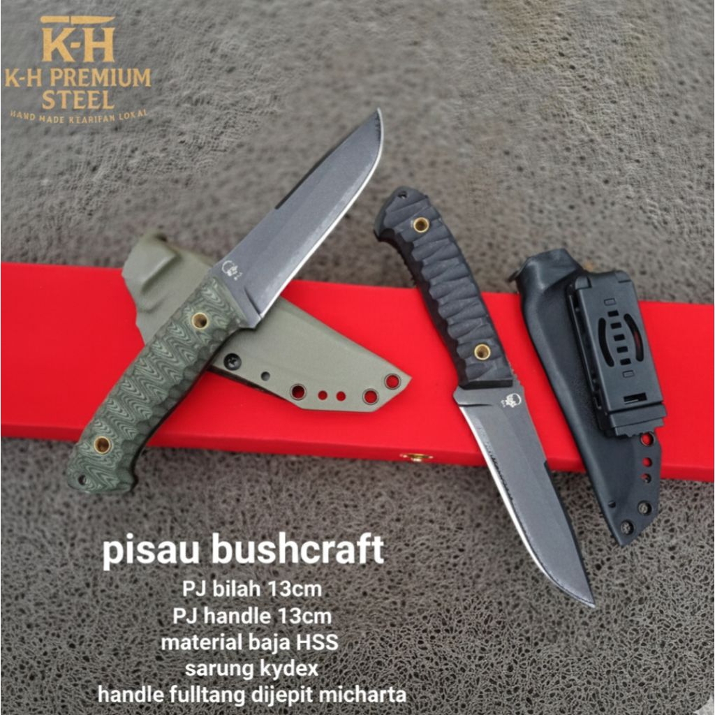 HSS premium buscraf 02 Alat Survival Bushcraft K-H Premium Steel Baja HSS Handle Micharta Sarung Kyd
