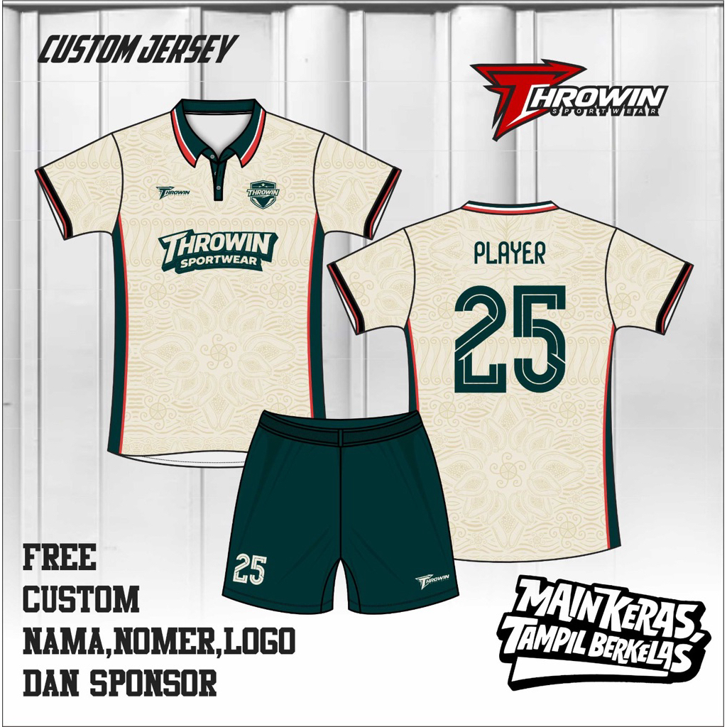 Jersey Sepak Bola THE CARICA CREAM VINTAGE Retro Full Printing Bisa Satuan