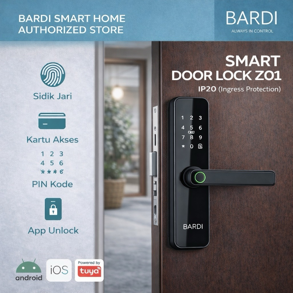 BARDI Door Lock Z01 Handle Gagang Kunci Pintu Fingerprint Card Digital Smart Home Rumah Otomatis