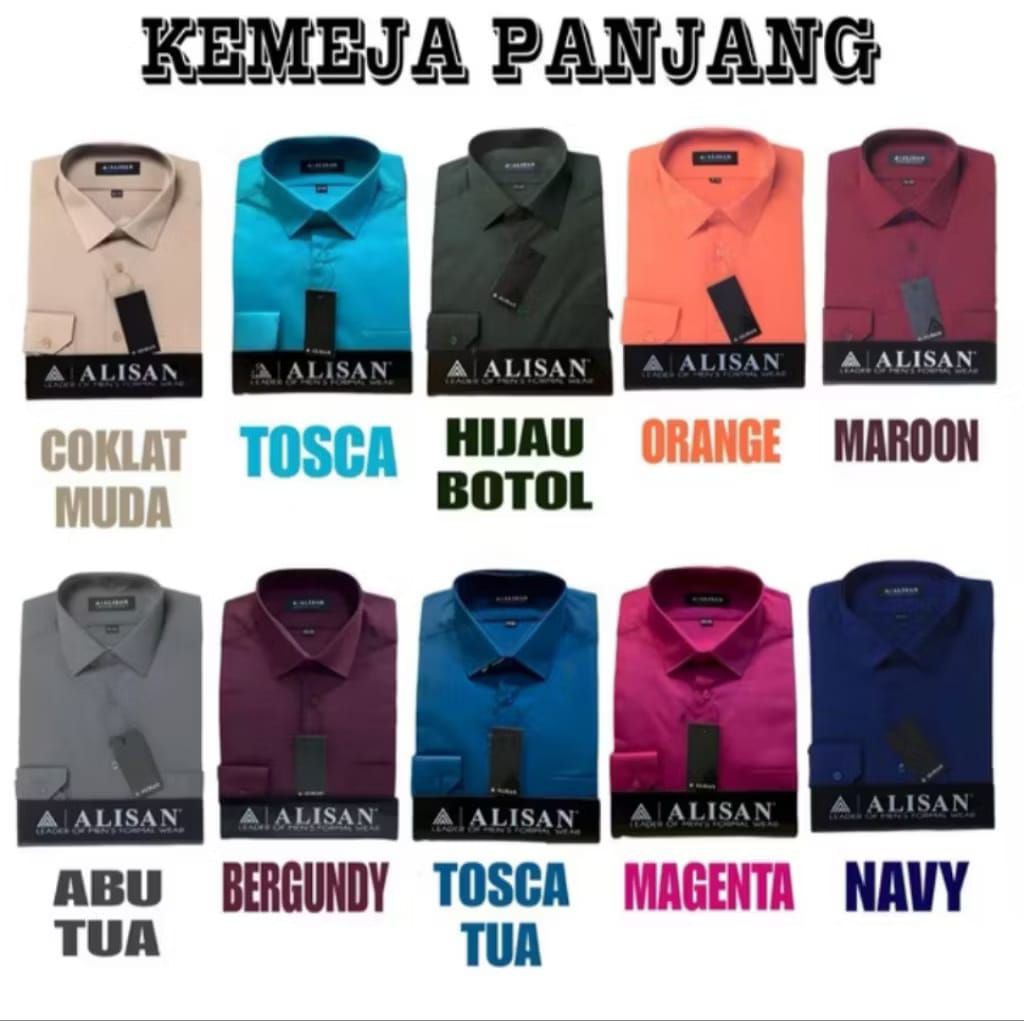 kemeja Alisan polos lengan panjang slimfit size xs-xl