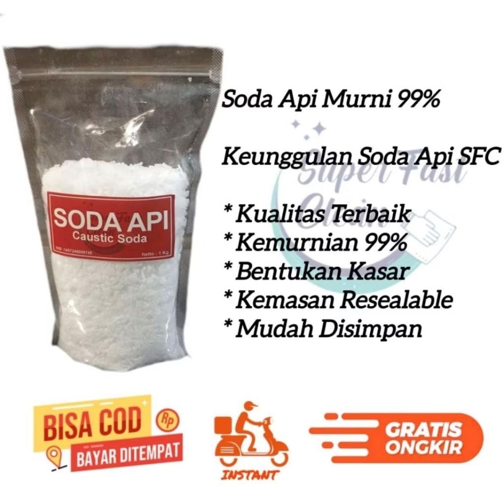 Soda Api Murni Flakes NaOH 98% 1Kg / 1.000Gr Bubuk Serbaguna Terbaik | SFC Soda Api Bubuk Anti Sumba