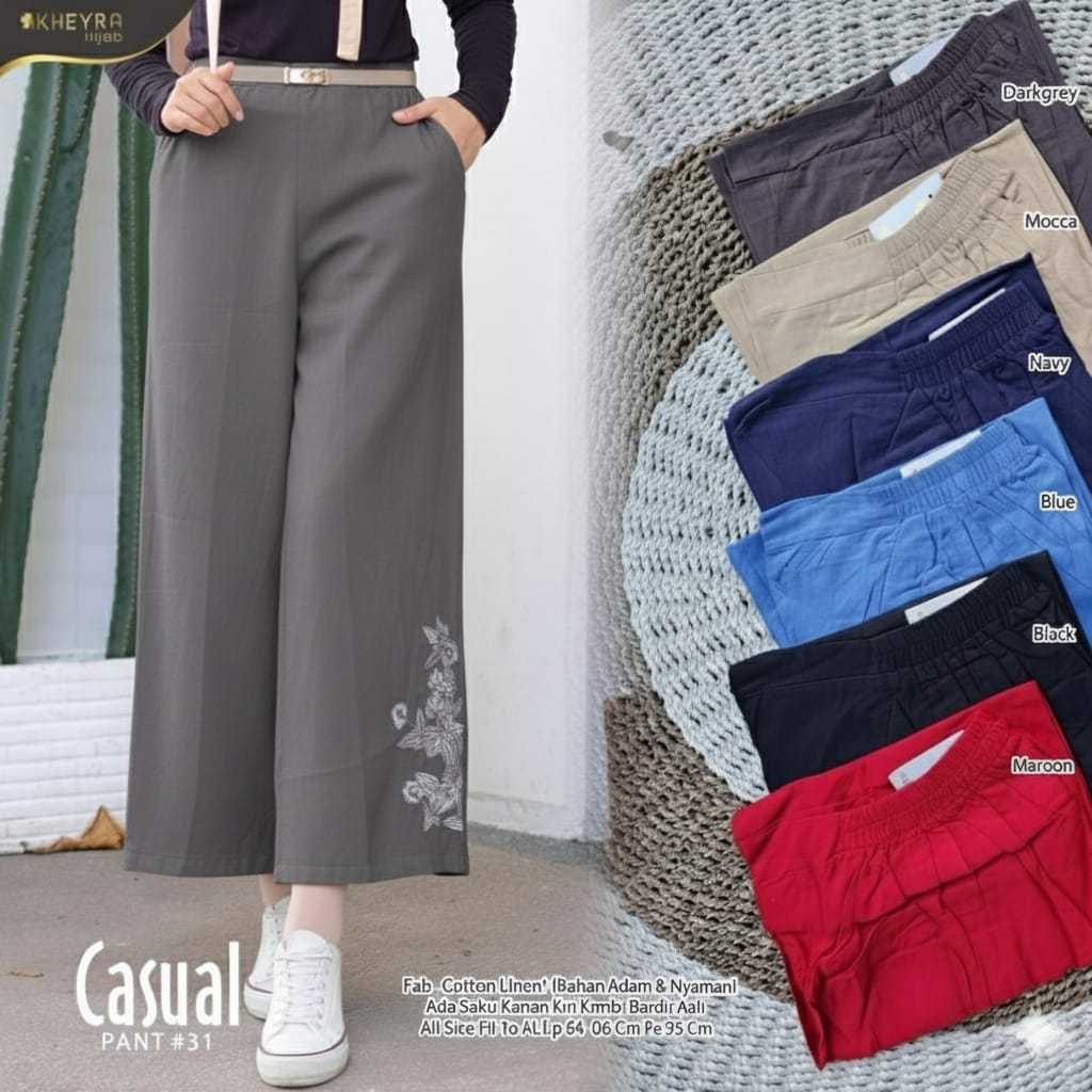 Casual PANT #31 Celana Kulot Wide Leg Original KHEYRA Hijab Bahan Cotton Linen Import Premium Adem N