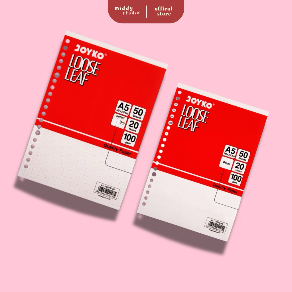 Loose Leaf / Isi  Joyko Refill Kertas Binder Grid, Dotted dan Plain HVS TEBAL 100gsm 20r,26r - A5/B5