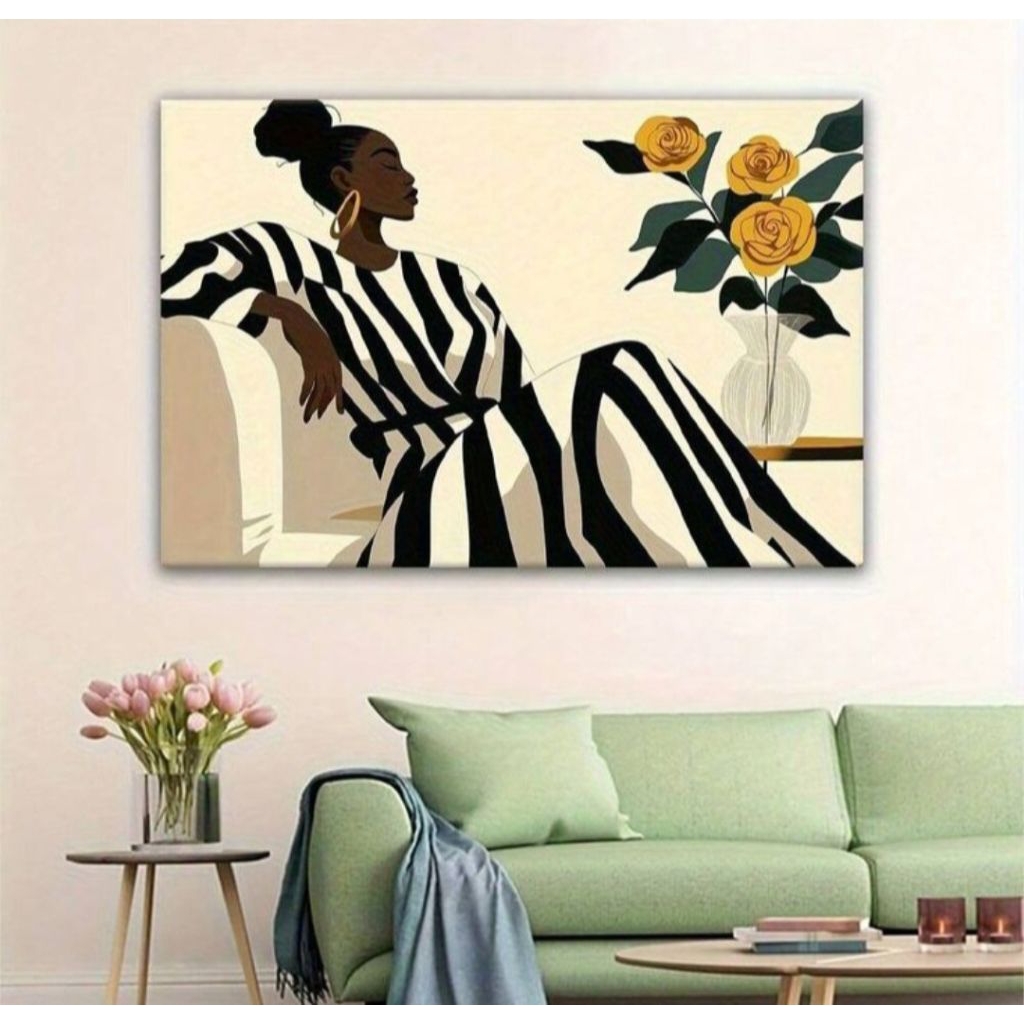 Lukisan figuratif modern estetik cantik dipajang di kamar tidur