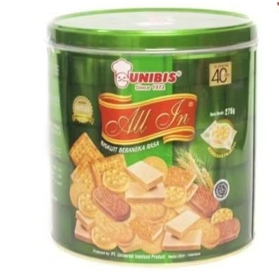 Unibis All In Assorted Biskuit Aneka Rasa Kaleng Bulat 235gr