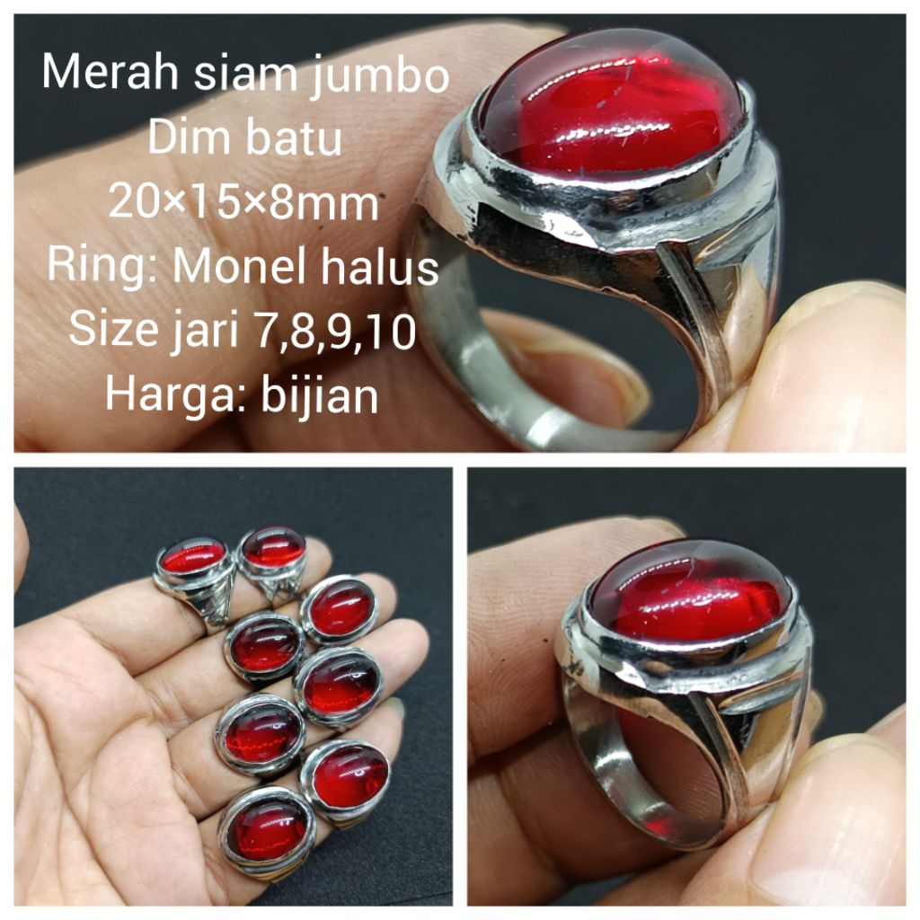 Cincin batu merah siam crystal jumbo ring alpaka super