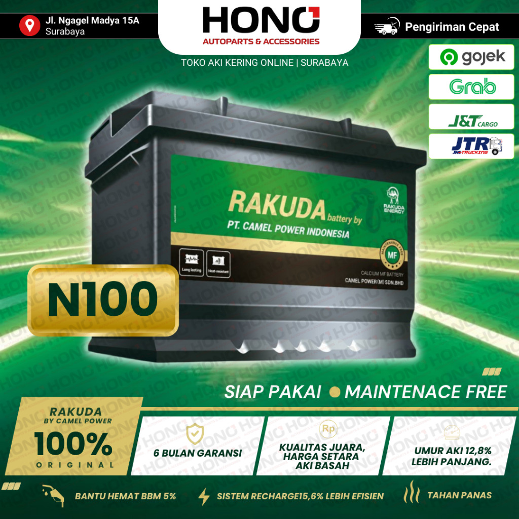 N100 - RAKUDA BY CAMEL POWER AKI KERING MOBIL MF MAINTENANCE FREE, 12V 100Ah Taft Rhino Rino Dutro T