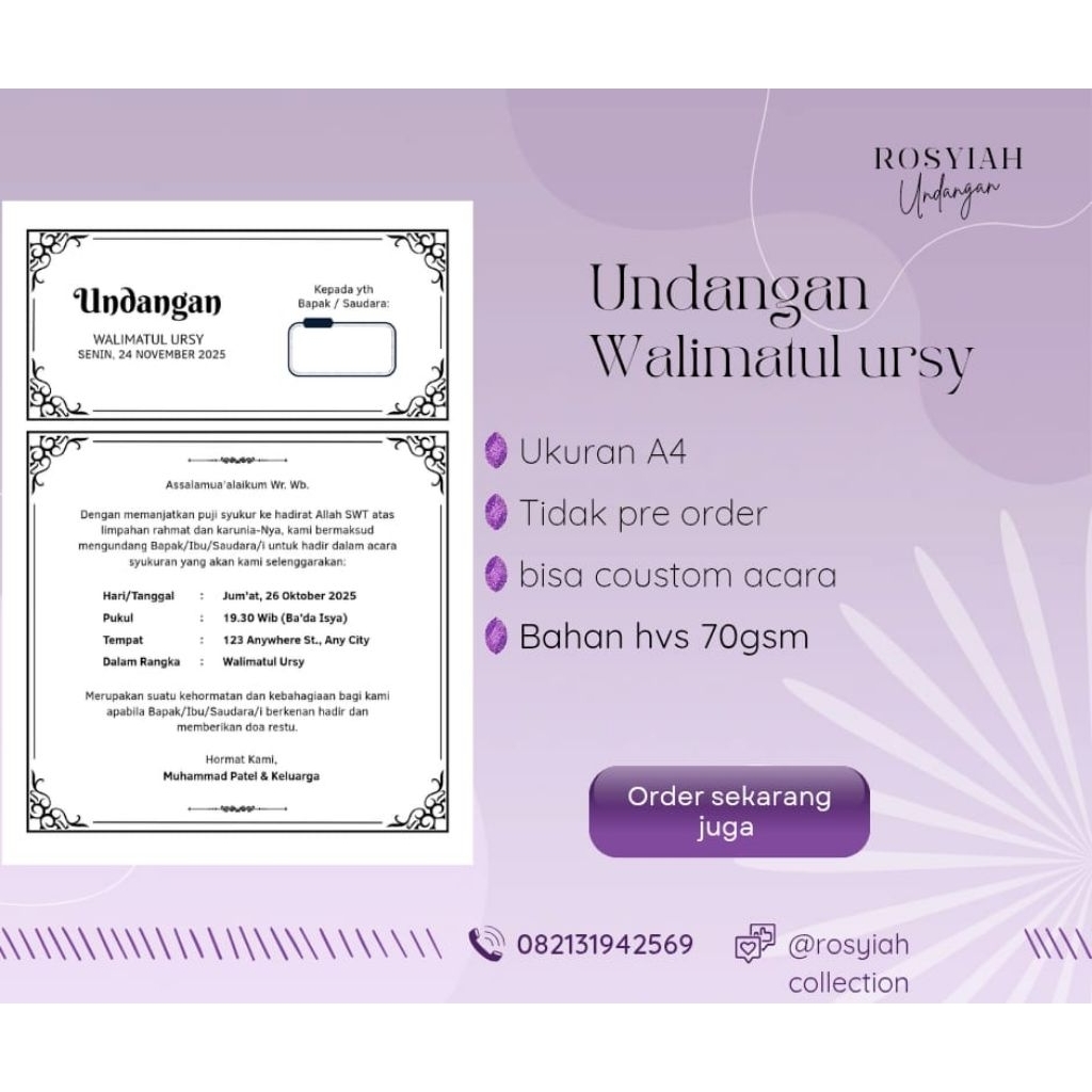 cetak undangan walimatul ursy atau pernikahan A4 kertas hvs