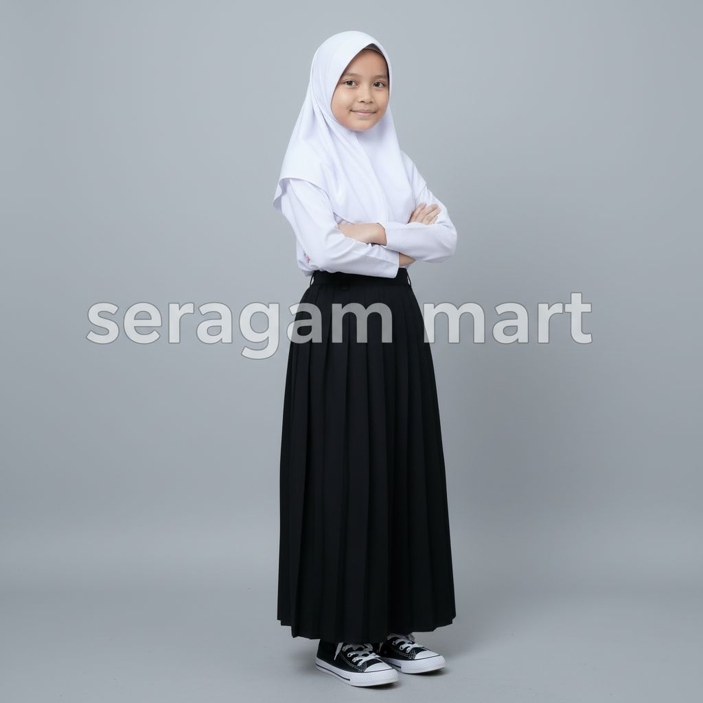 Rok SD Hitam Licin Panjang Seragam Sekolah Pinggang Karet