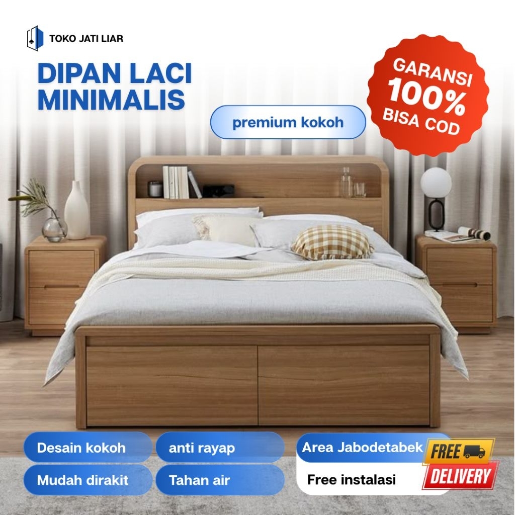 dipan kayu minimalis laci 2 dipan kayu solid ranjang laci