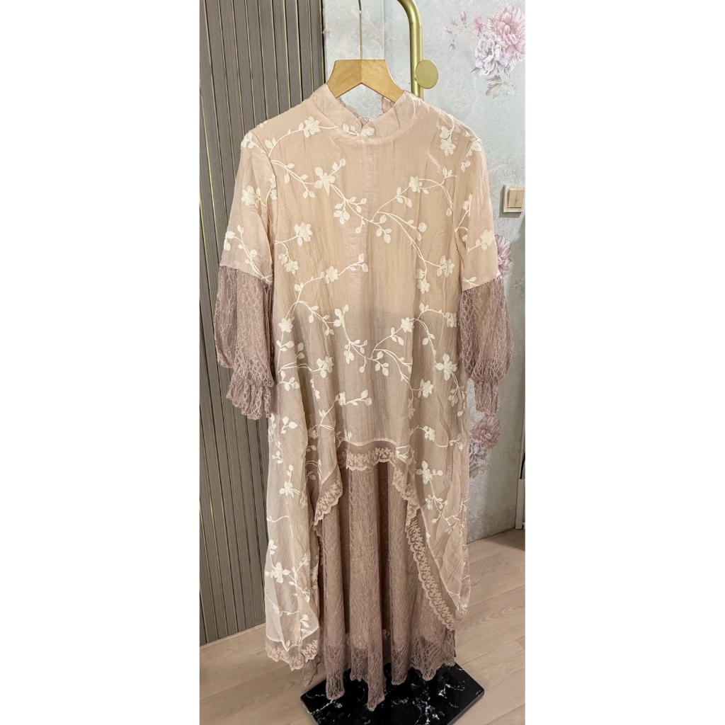 gamis sultan bahan katun bordir mix tule ld 120 P 140