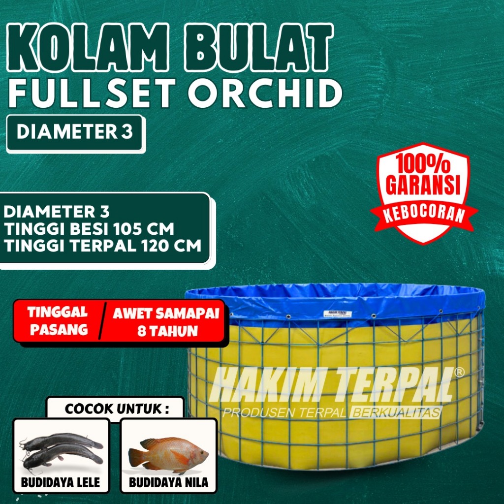 kolam bulat D3 bahan orchid semikaret fullset tinggi besi 105cm
