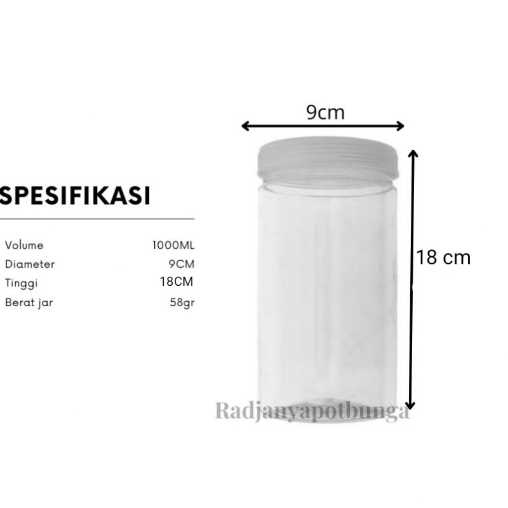 Toples tabung 1000ml / Toples ulir bening/ toples bumbu minimalis