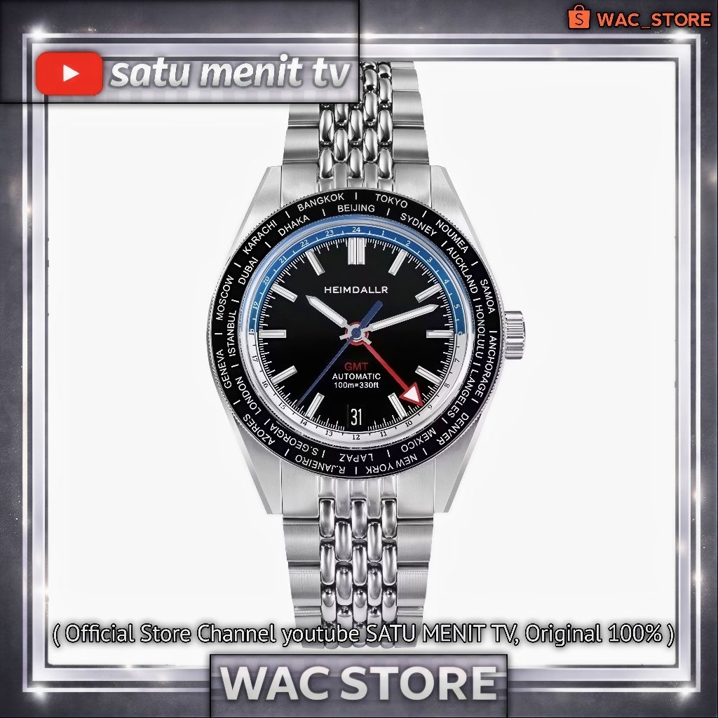 NEW HEIMDALLR SHARKEY GMT WORLD TIMER AUTOMATIC SEIKO NH34 A SAFIR DOUBLE DOME + AR COATING STEEL SO