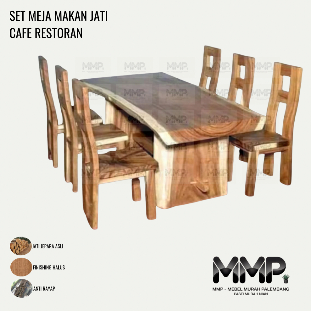 Set Meja Makan Jati Cafe Restoran 6 Kursi | Kursi Meja Makan Jati Jepara Asli Murah Palembang