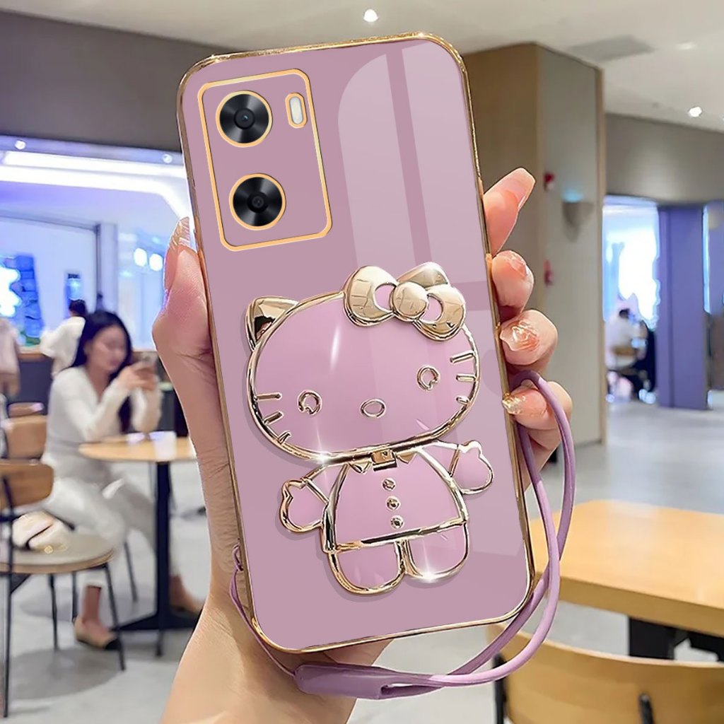 Soft Case Oppo A57 4G, A57S, A77S Case Stand Holder Mirror Silicone Luxury Plating