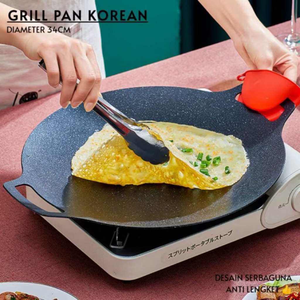 Pemanggang Bulat 34cm Pemanggang grill Pan Pemanggang tanpa arang