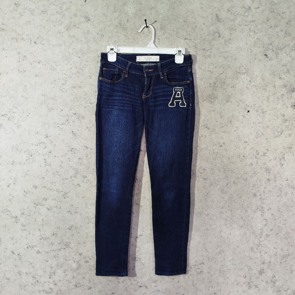 Celana jeans cewek ABERCROMBIE & FITCH NY Biru Denim Bahan tebal Fadding slimfit casual stretch mela