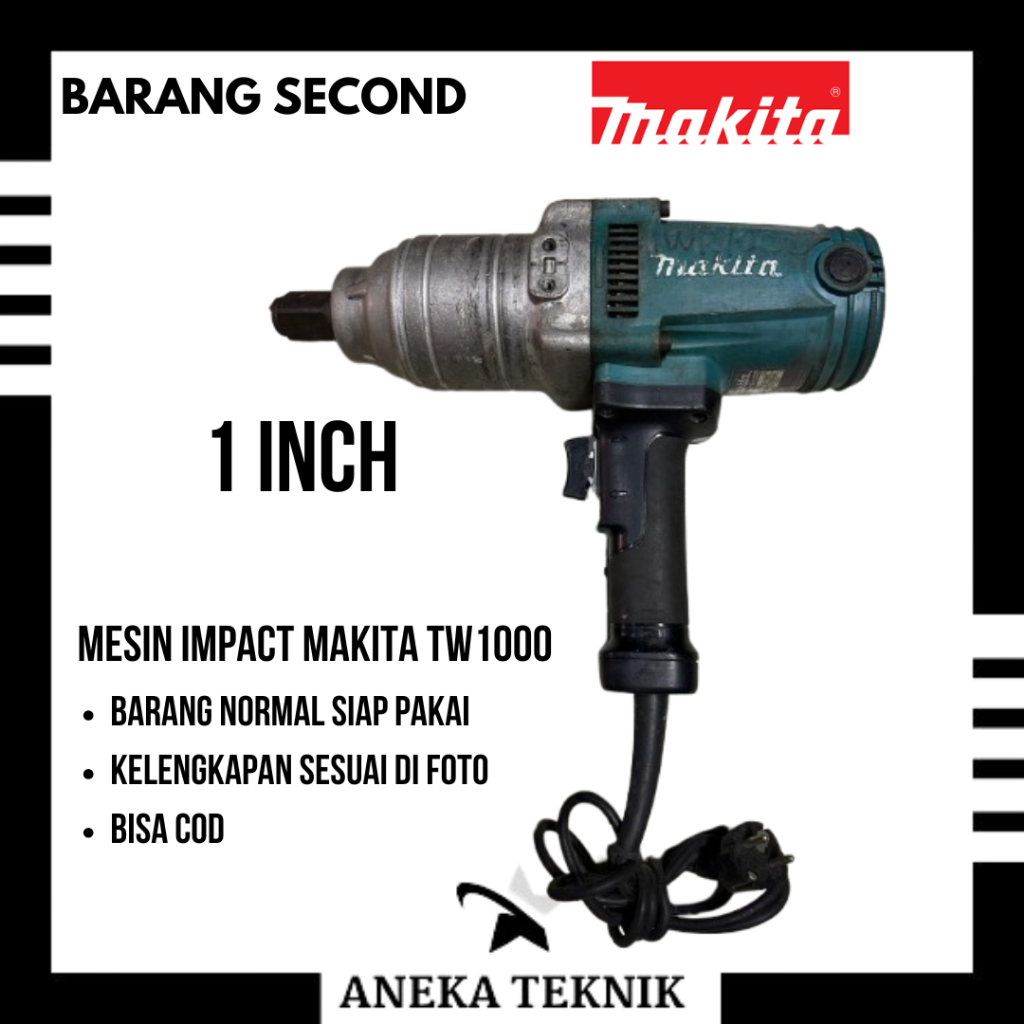 Makita TW1000 1 inch Mesin Impact Wrench Alat Pembuka Baut Listrik TW 1000 JEPANG