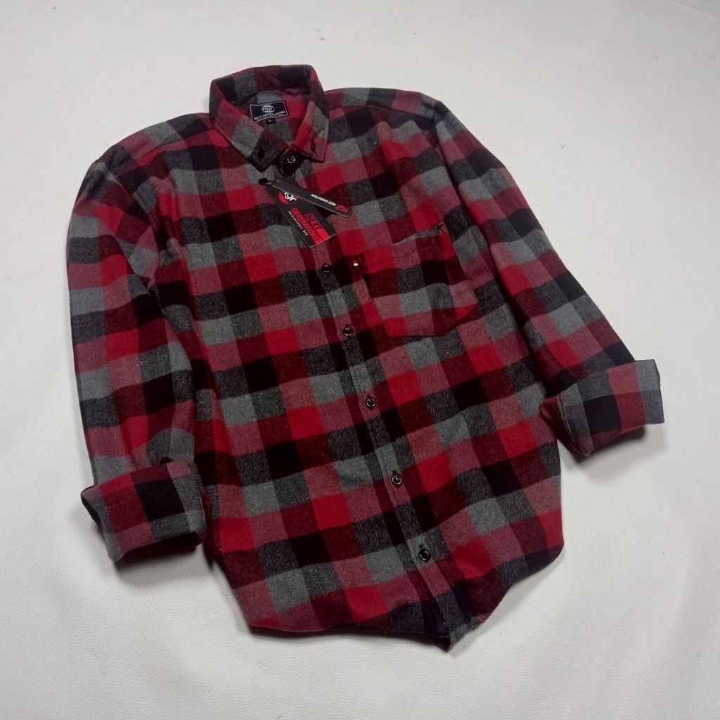 Kemeja Flanel Pria Motif Kotak-Kotak Merah Hitam Lengan Panjang Slimfit Casual Distro Bahan Nyaman