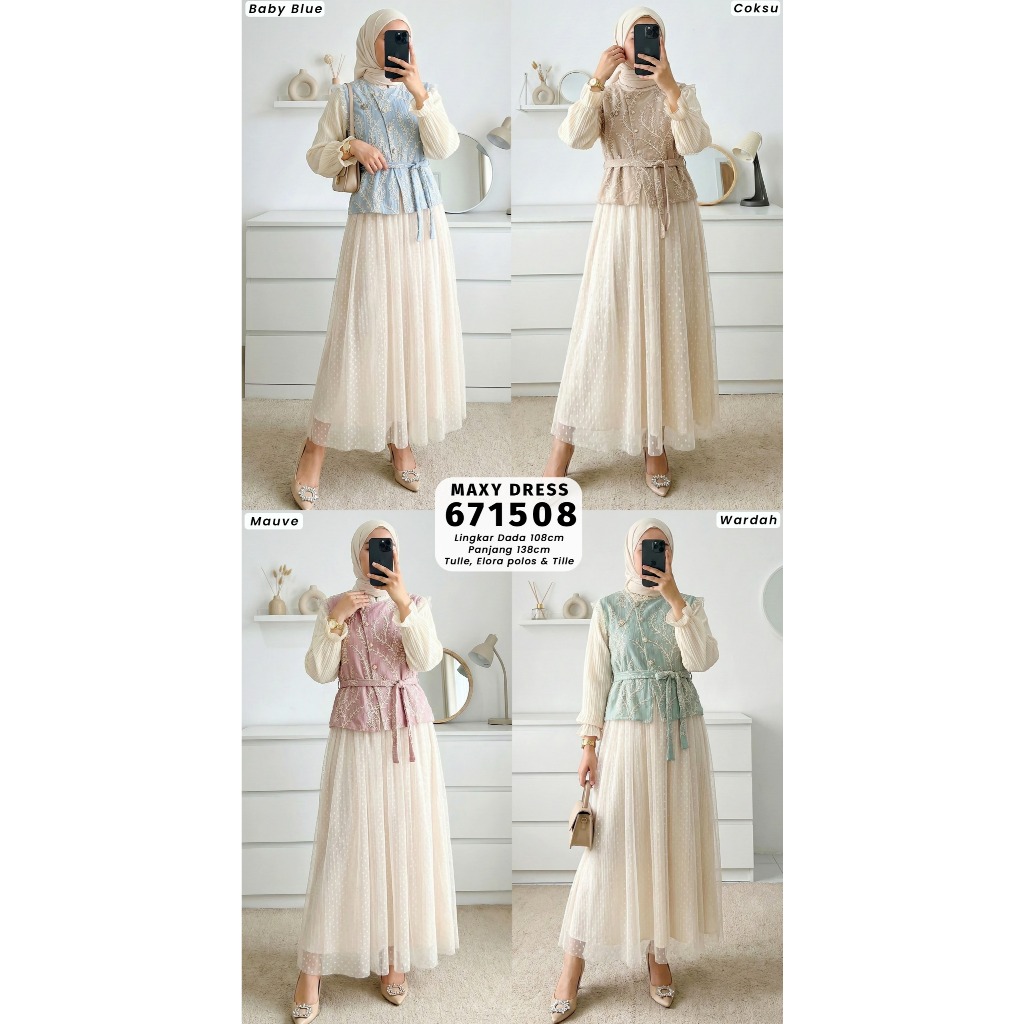 YOLANDA Maxy Dress Elegan Busui Friendly Bahan Fukuro & Brukat Premium Fit to XL