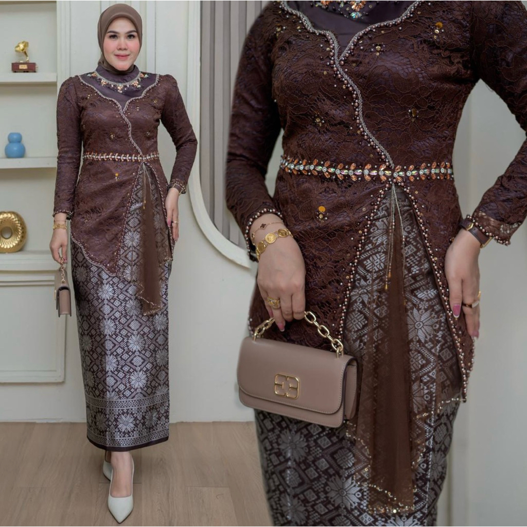 Kebaya Brukat Shilla Bali / Kebaya Brukat Payet Stelan Songket Lilit / Baju Kebaya Modern Kondangan 