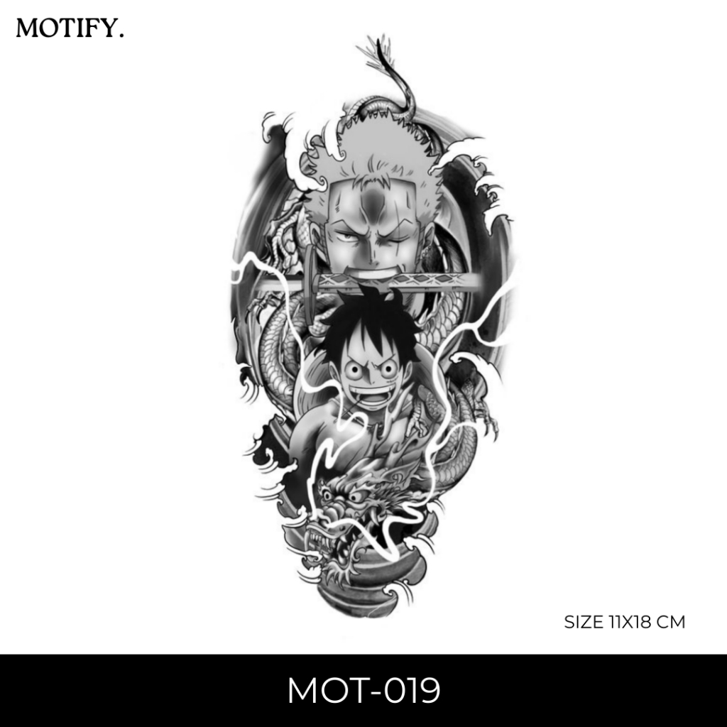 MOTIFY MOT-019 Tattoo Temporary Semi Permanen Motif Luffy Zoro One Piece Size 11x18 CM Tato Temporer