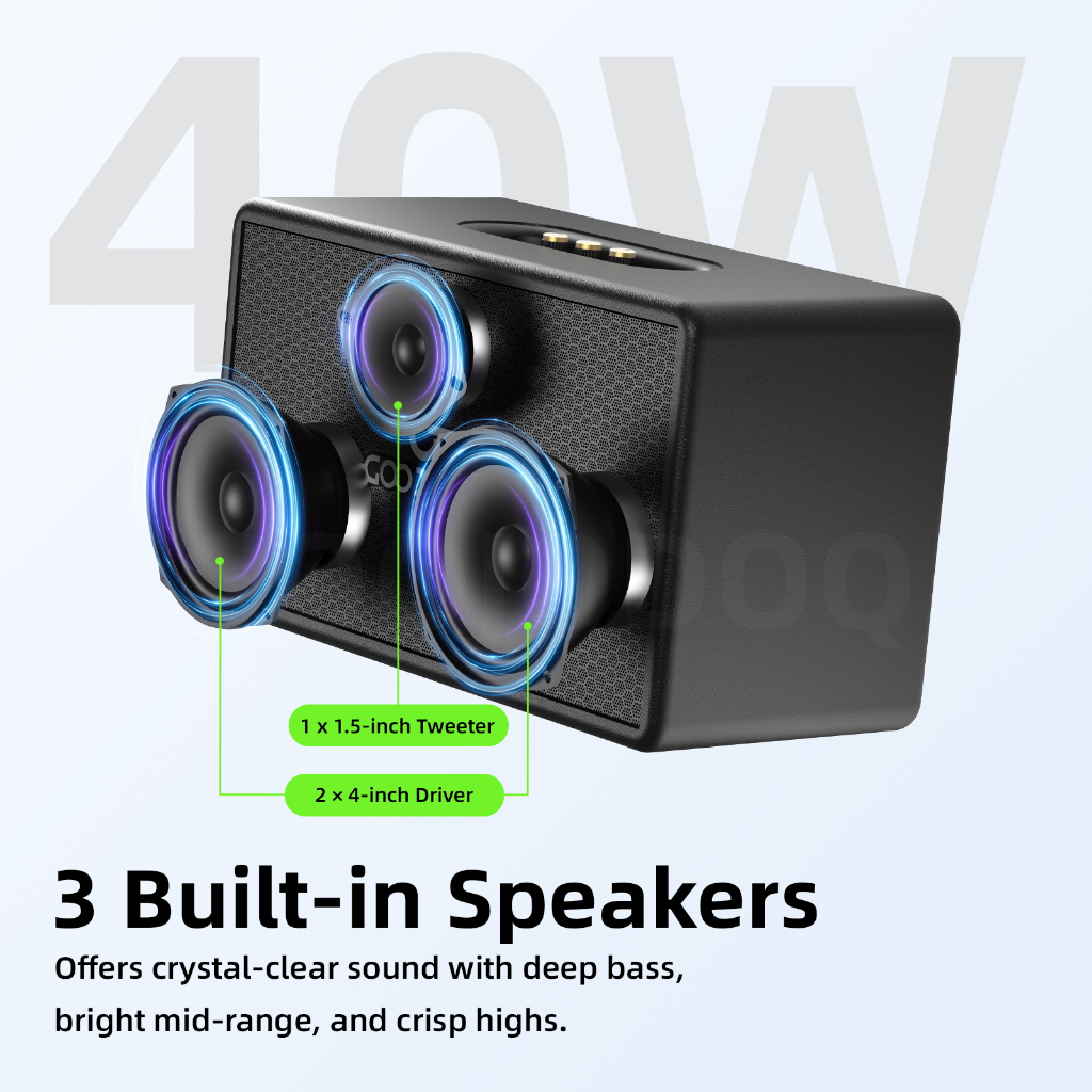 GOOJODOQ Retro Bluetooth Speaker 3 Playback Modes Intelligent Bass and Treble Adjustment Two Wireles