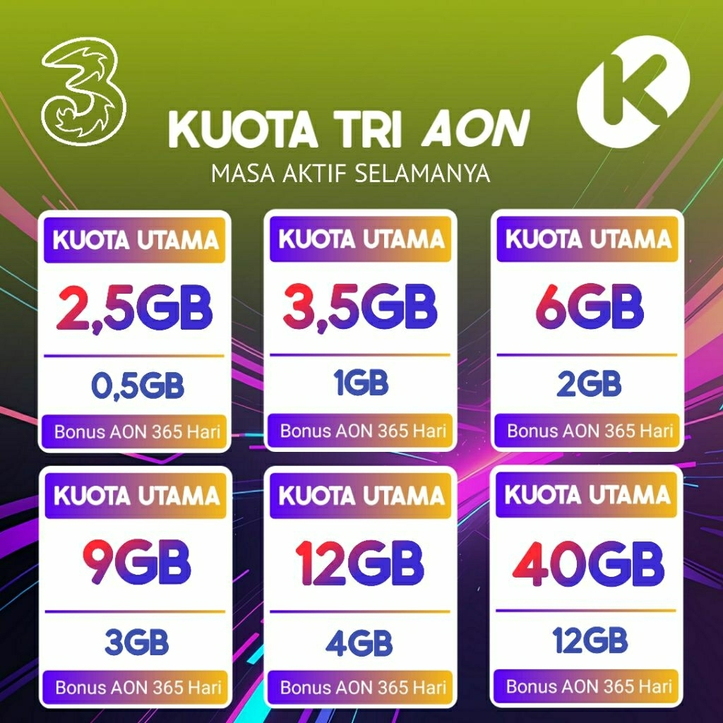 Paket Data Tri AON/Kuota Data Tri AON 365 Hari