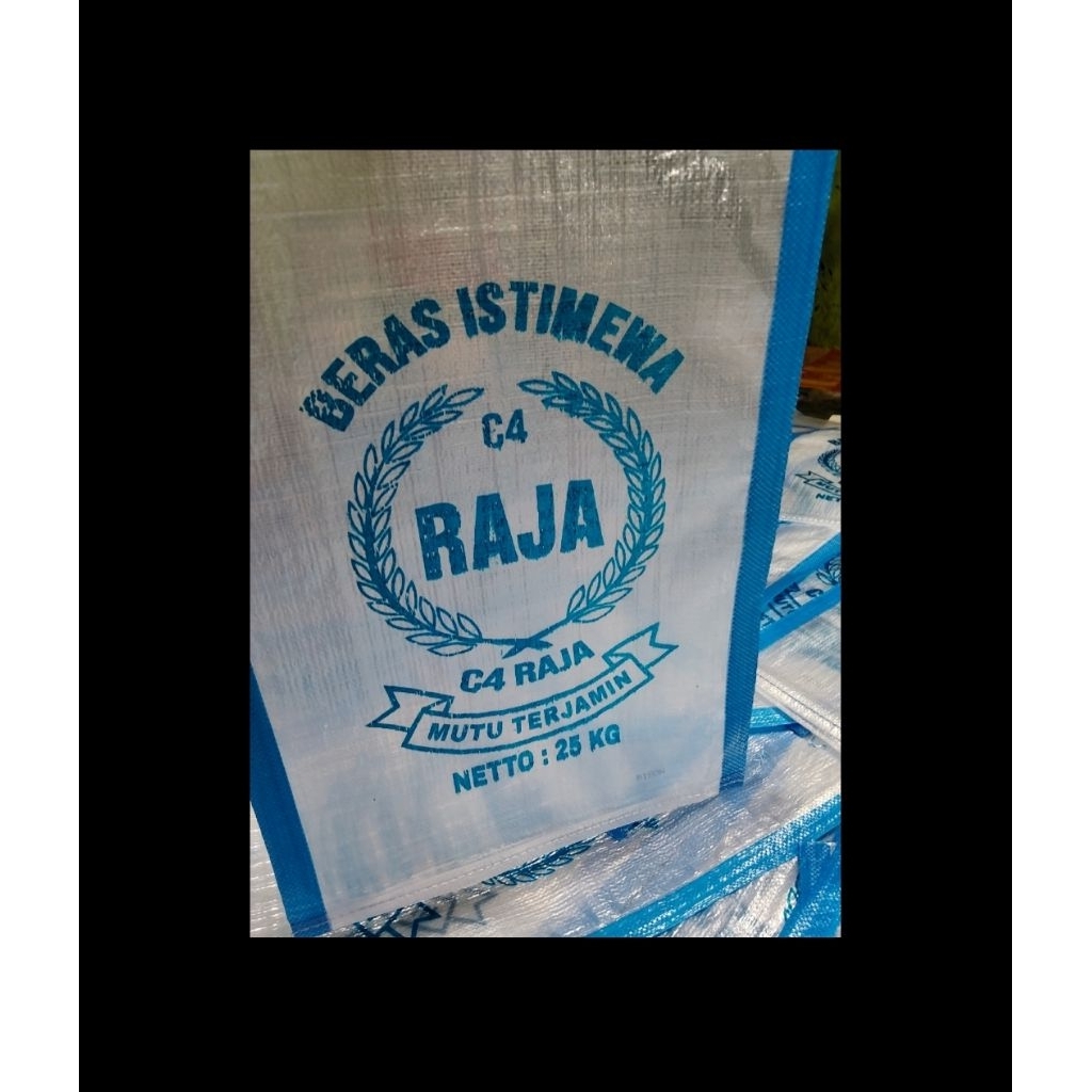 Karung Beras Sablon Cap C4 Biru Kemasan 25Kg Transparan Bahan Kuat Kokoh Dan Tebal Isi 50 Lembar
