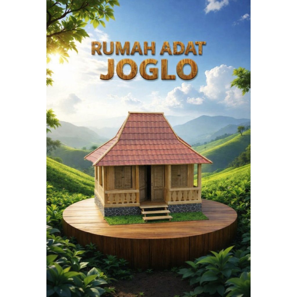 Miniatur Rumah adat joglo dari stik es krim ukuran 18 x 15 x 19