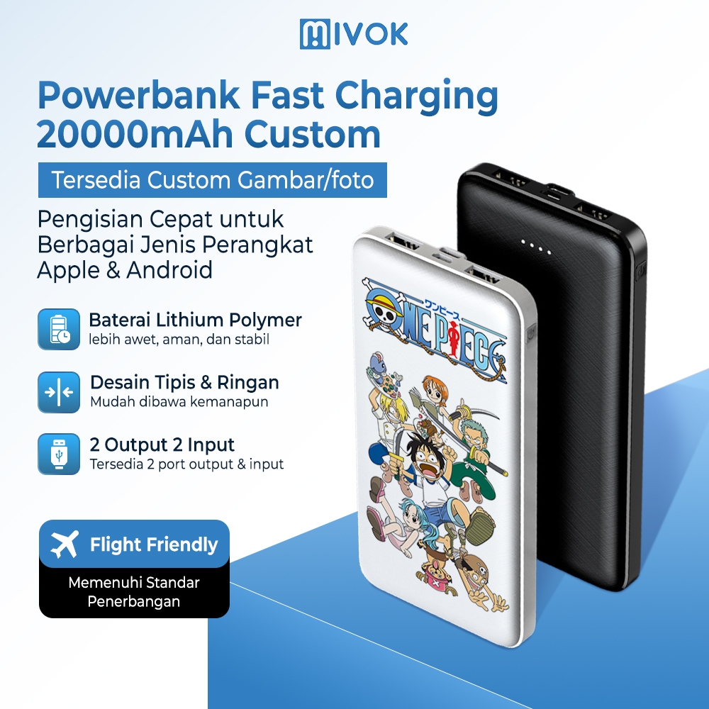 Mivok Custom Powerbank 20000 mAh Fast Charging Kartun Lucu Power Bank Micro Type-C ios Usb Android C