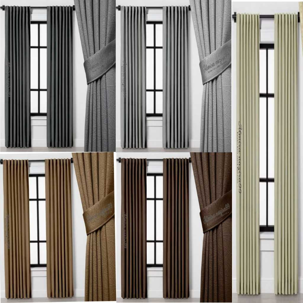 Gorden pintu tengah ruang tamu mewah 2,5 meter bahan gorden polos tebal motif serat safron