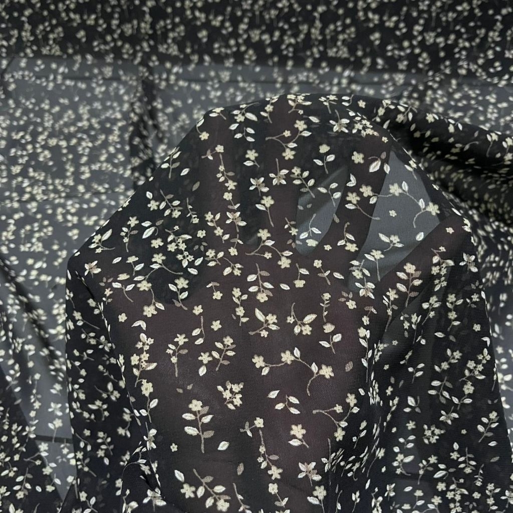 Kain Sifon Ceruty Motif Bunga Kecil Premium – Adem, Halus, Jatuh, Terawang,Elegan – Cocok Untuk Gami