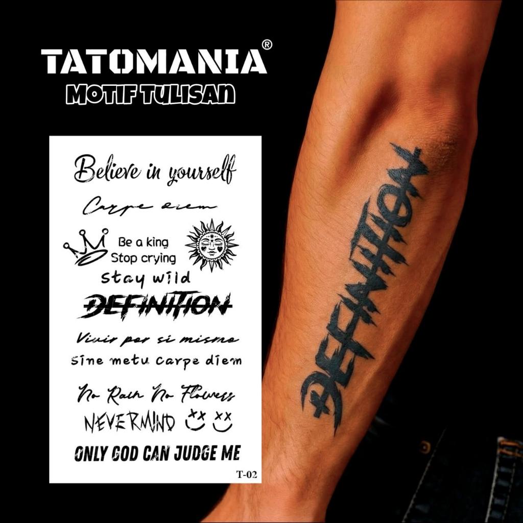 TATOMANIASTORE-Stiker tato temporer semi permanen tahan lama seri tulisan kode 11x18 cm